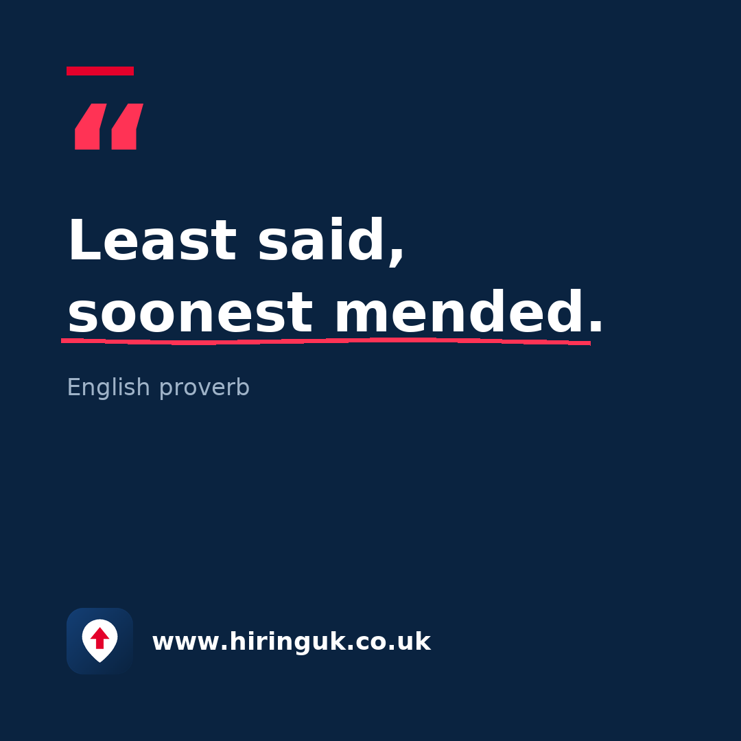 Quote card: Least said, soonest mended.