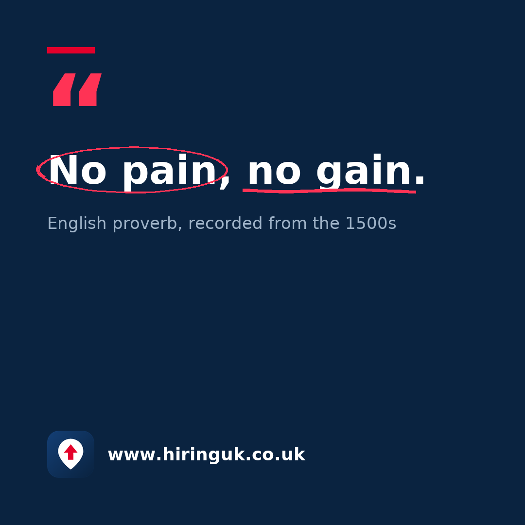 Quote card: No pain, no gain.