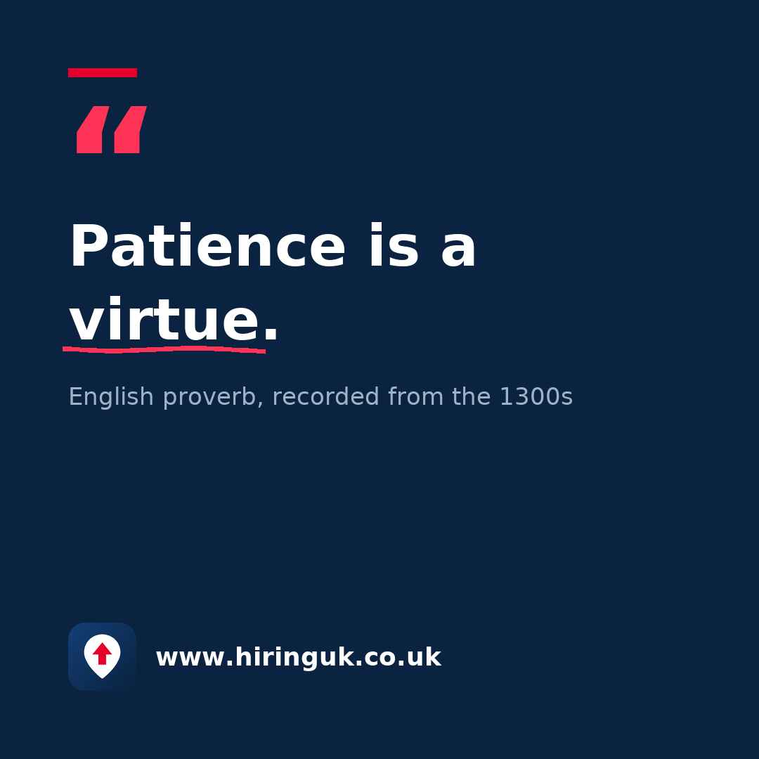 Quote card: Patience is a virtue.