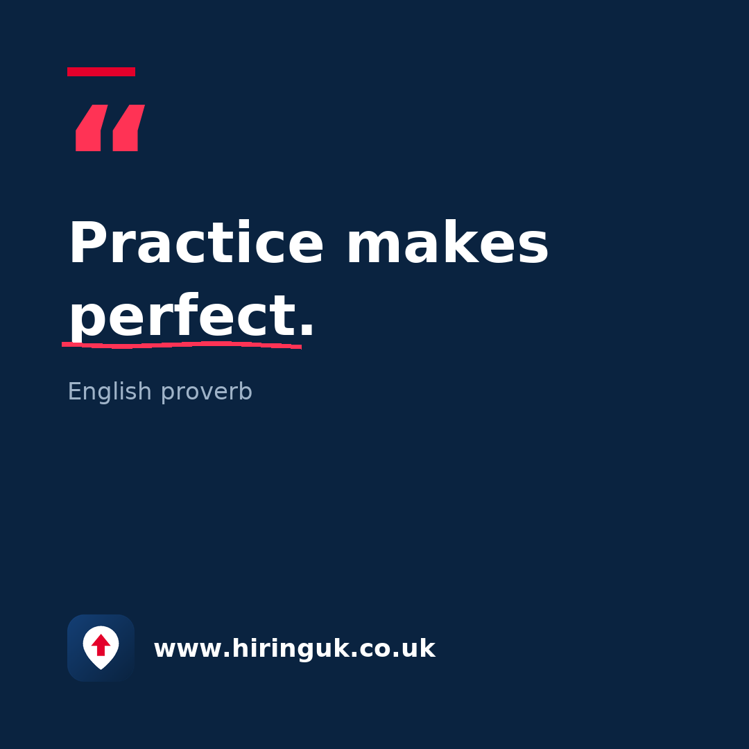 Quote card: Practice makes perfect.