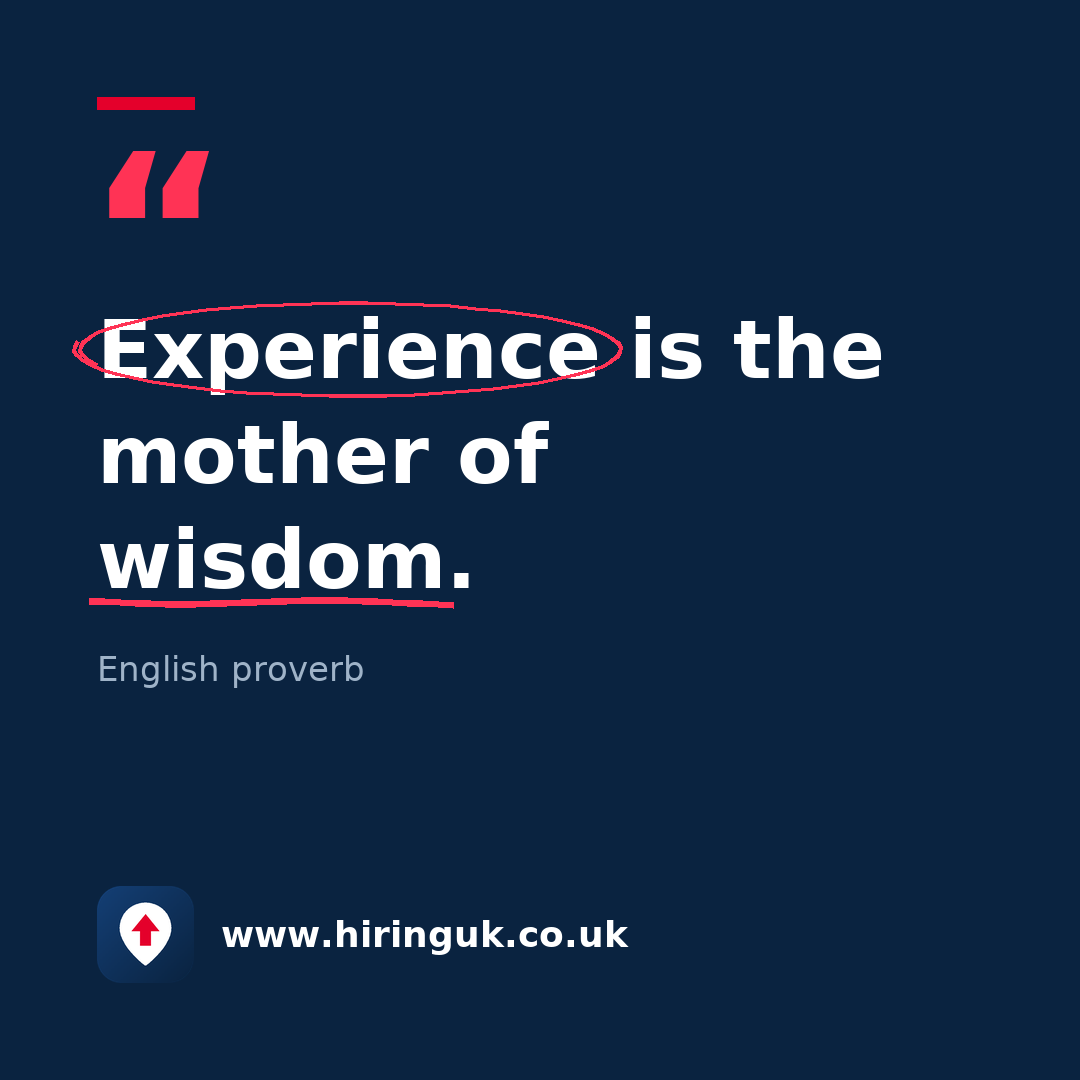 Quote card: Experience is the mother of wisdom.