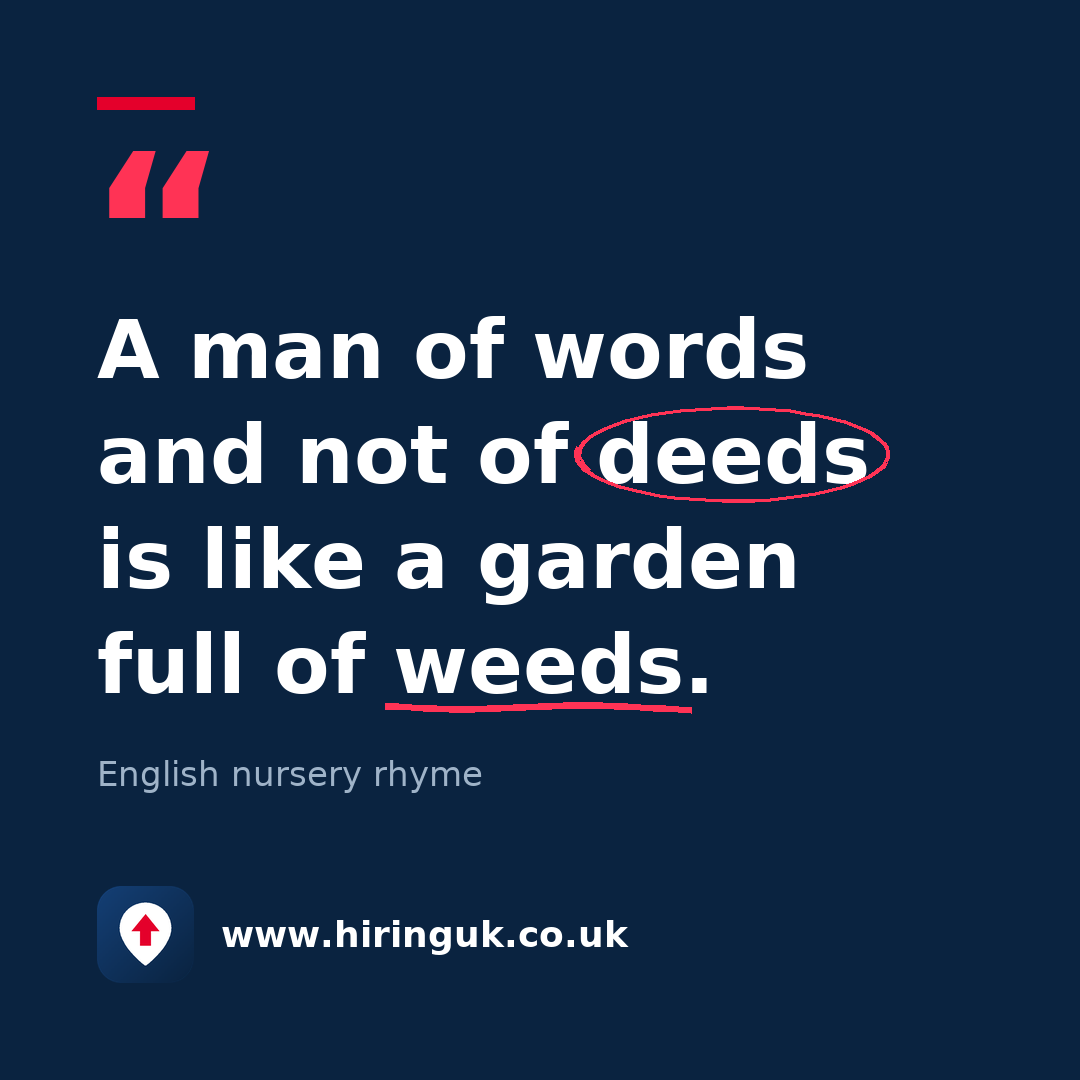 Quote card: A man of words and not of deeds is like a garden full of weeds.