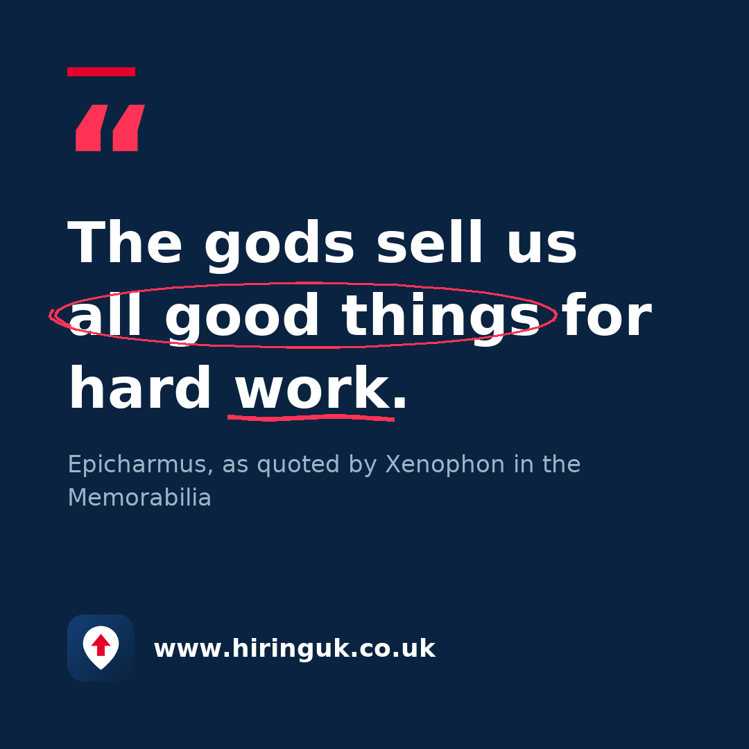 Quote card: The gods sell us all good things for hard work.
