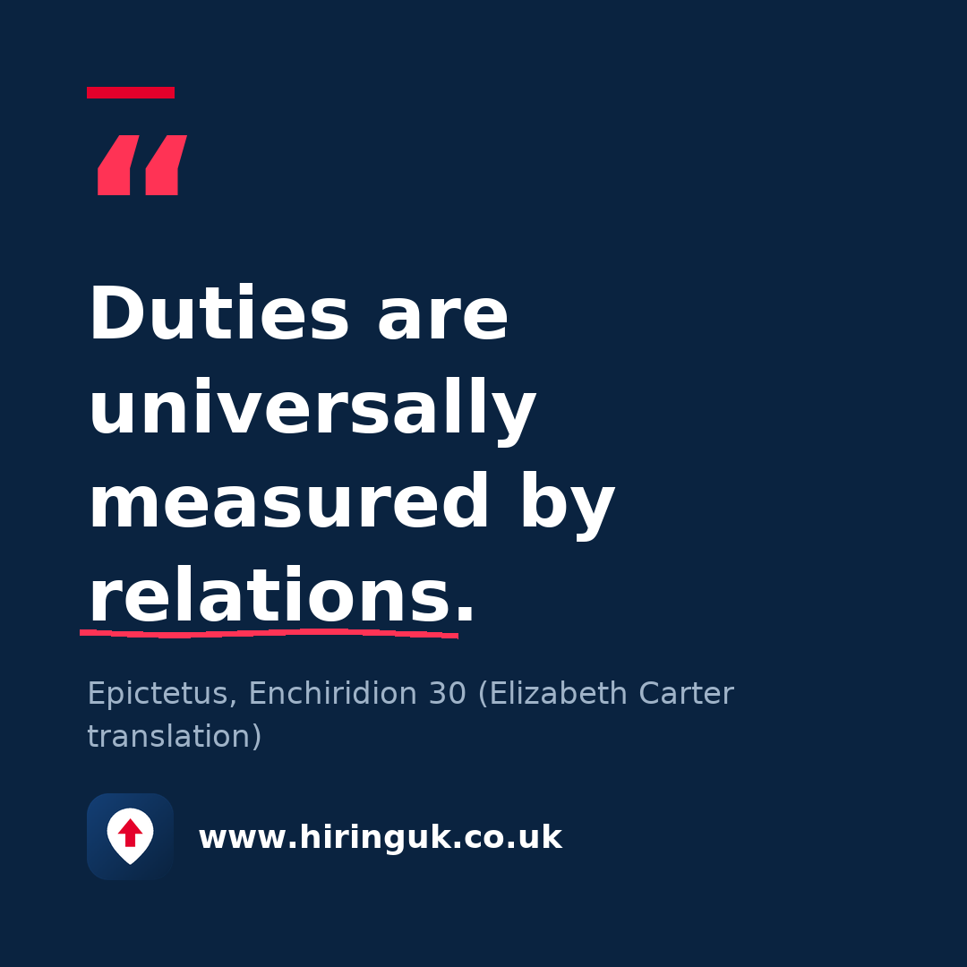 Quote card: Duties are universally measured by relations.