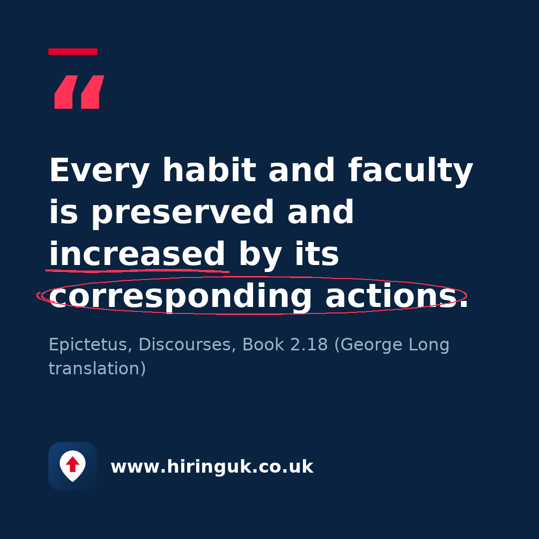 Quote card: Every habit and faculty is preserved and increased by its corresponding actions.
