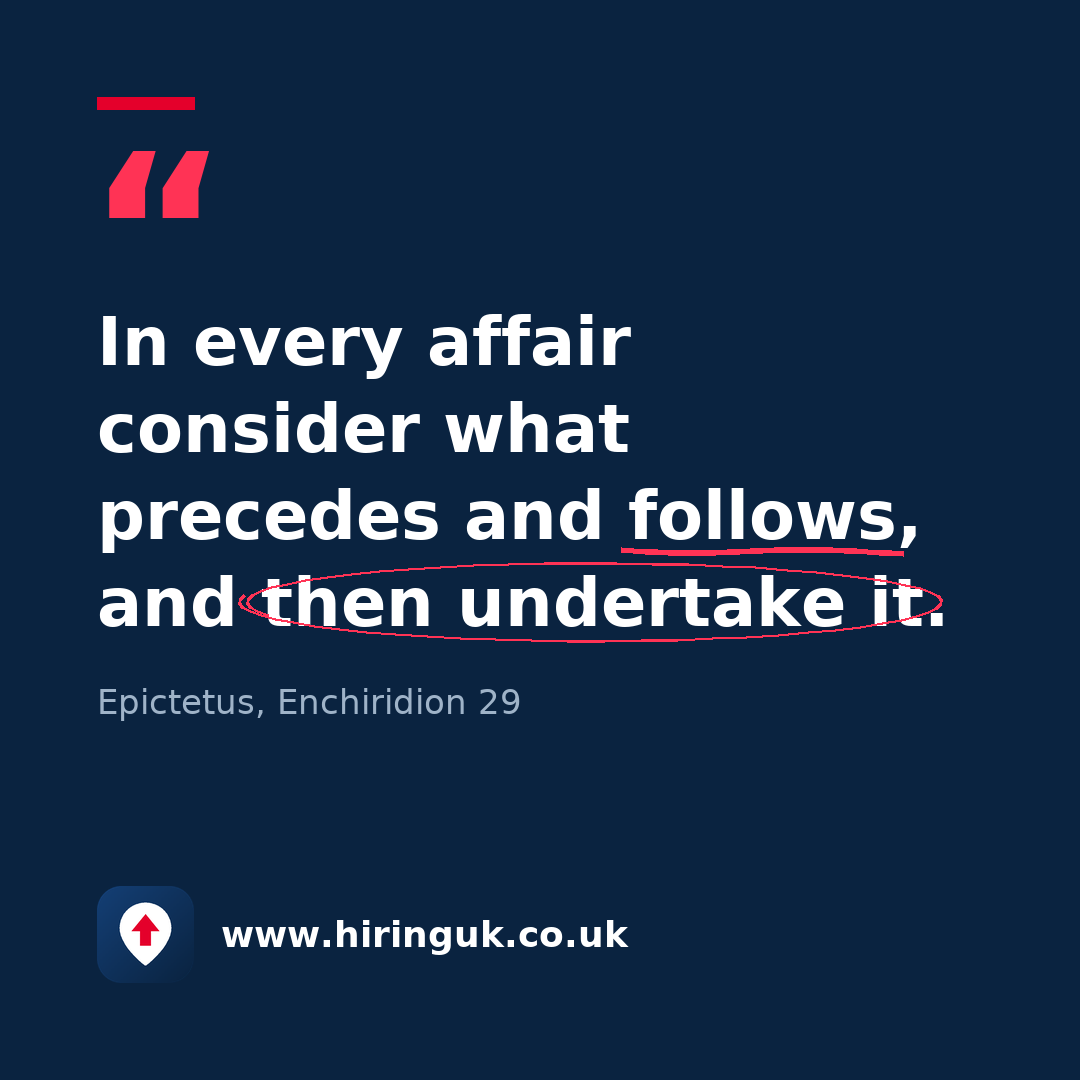 Quote card: In every affair consider what precedes and follows, and then undertake it.