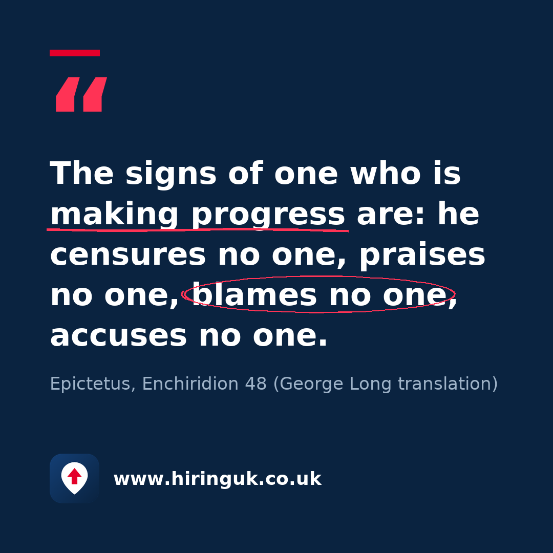 Quote card: The signs of one who is making progress are: he censures no one, praises no one, blames no one, accuses no one.
