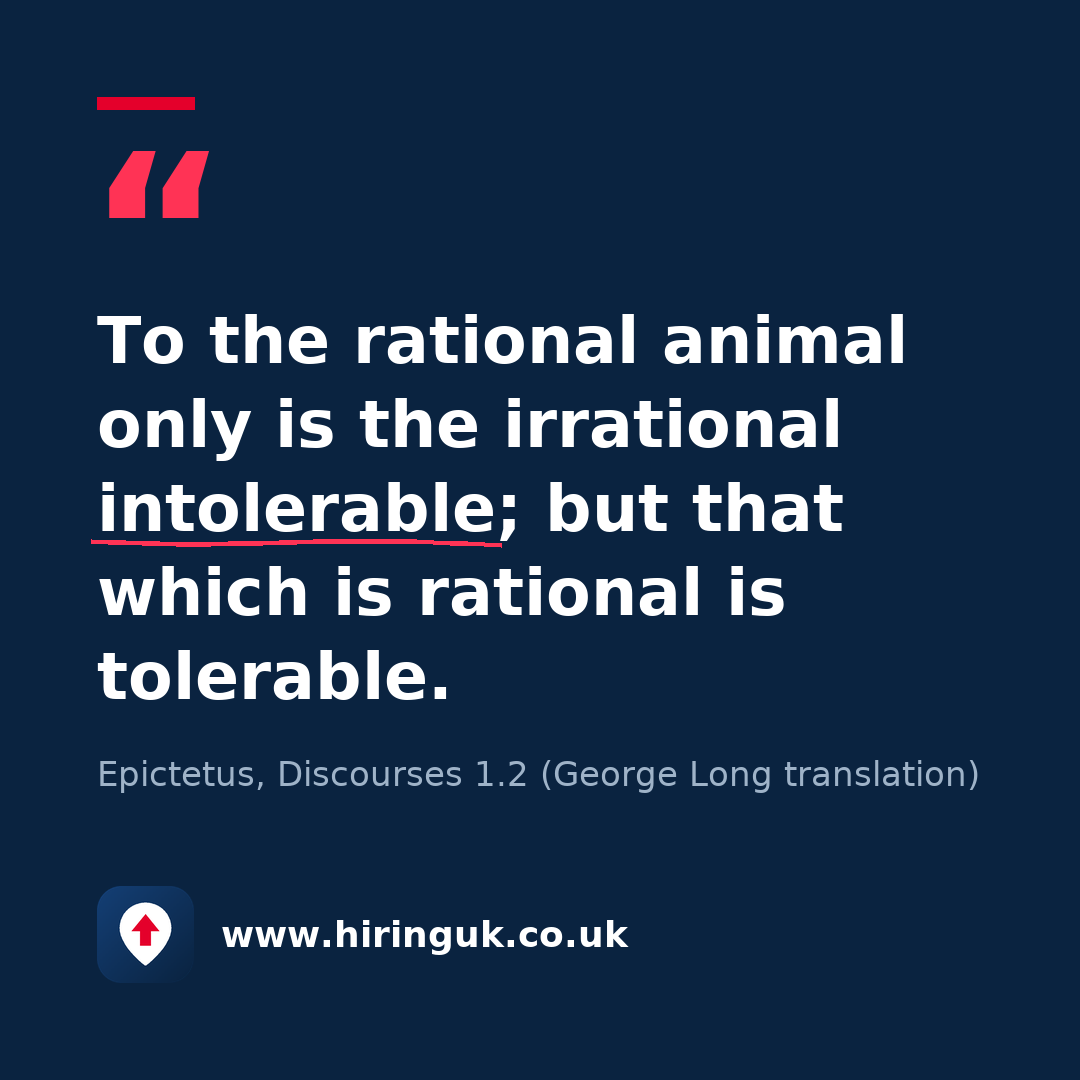 Quote card: To the rational animal only is the irrational intolerable; but that which is rational is tolerable.