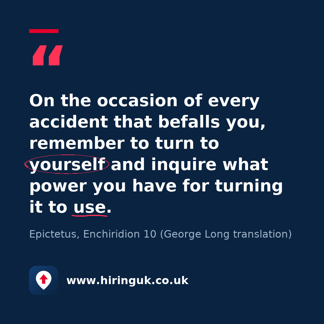 Quote card: On the occasion of every accident that befalls you, remember to turn to yourself and inquire what power you have for turning it to use.
