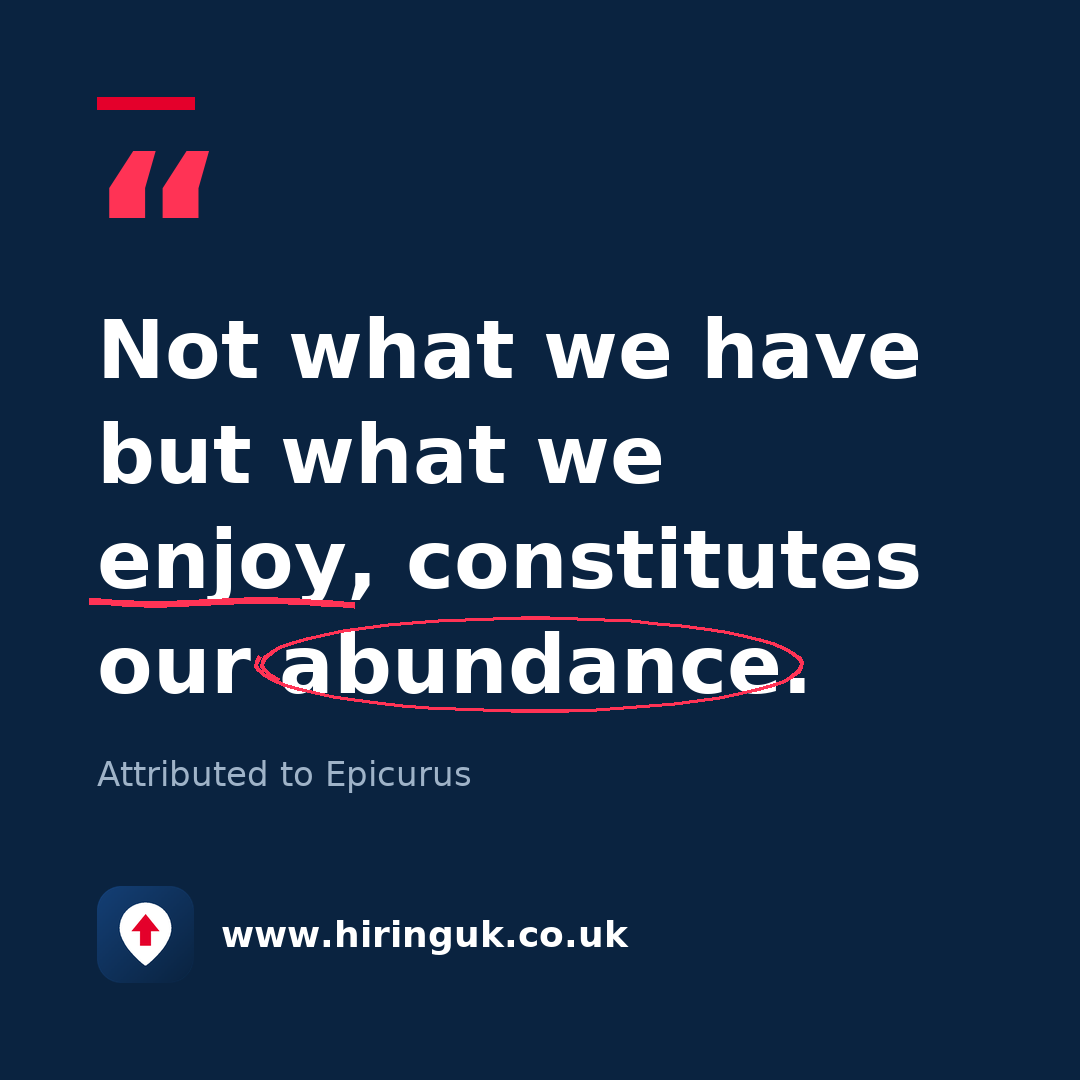 Quote card: Not what we have but what we enjoy, constitutes our abundance.