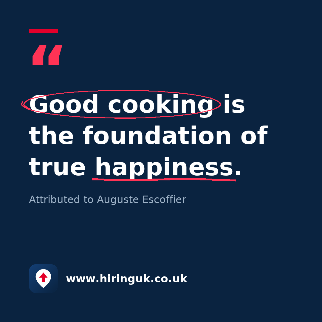 Quote card: Good cooking is the foundation of true happiness.