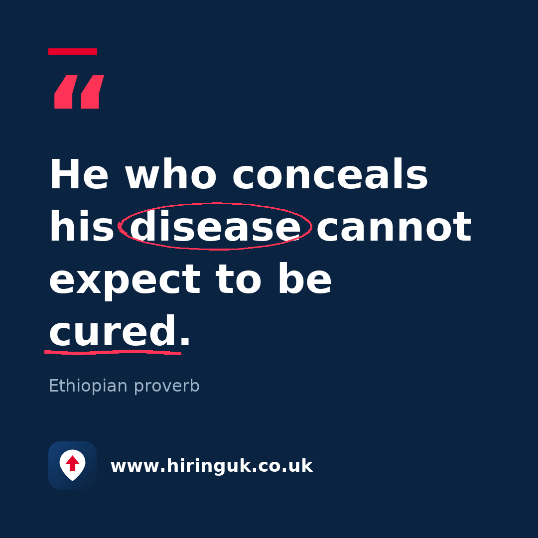 Quote card: He who conceals his disease cannot expect to be cured.
