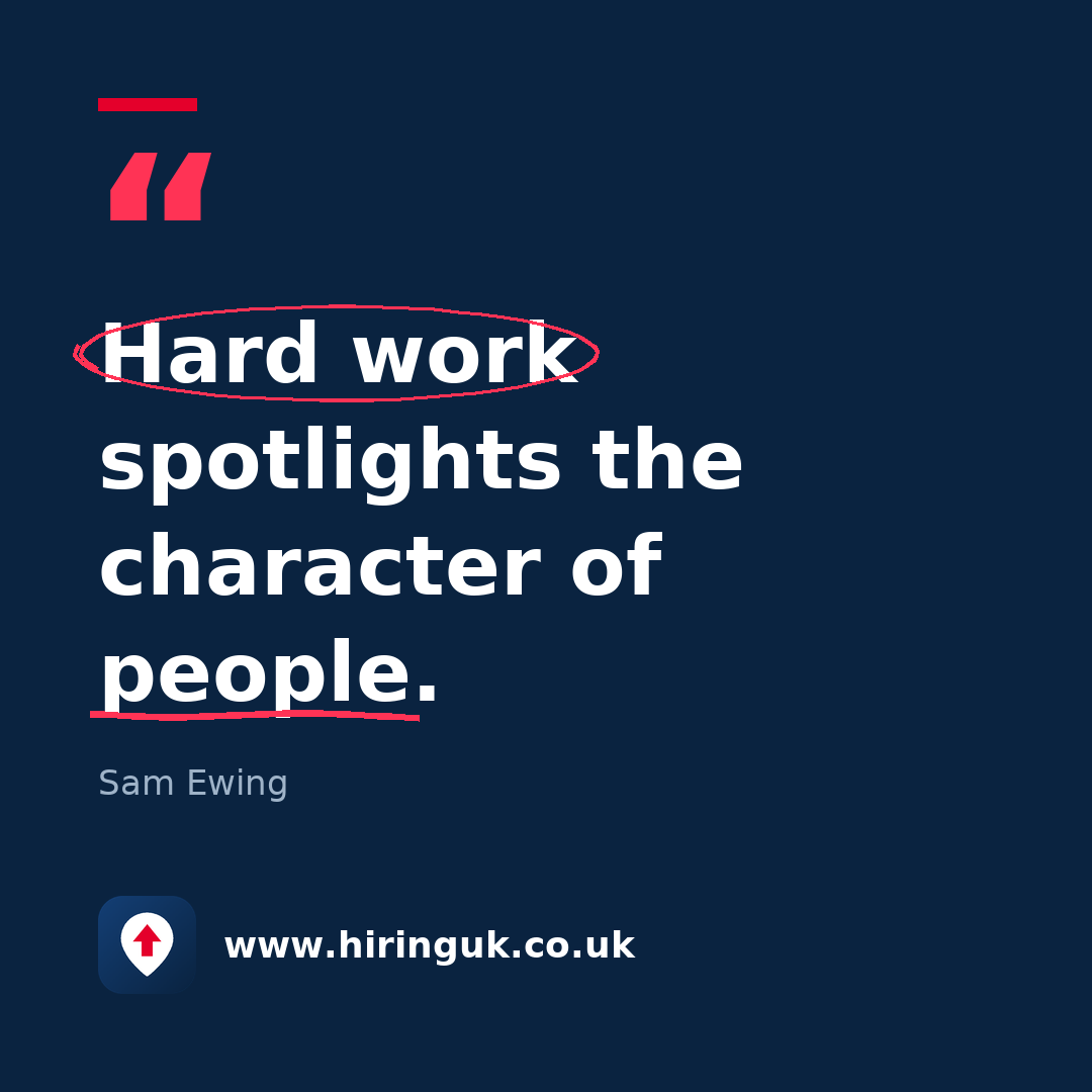 Quote card: Hard work spotlights the character of people.