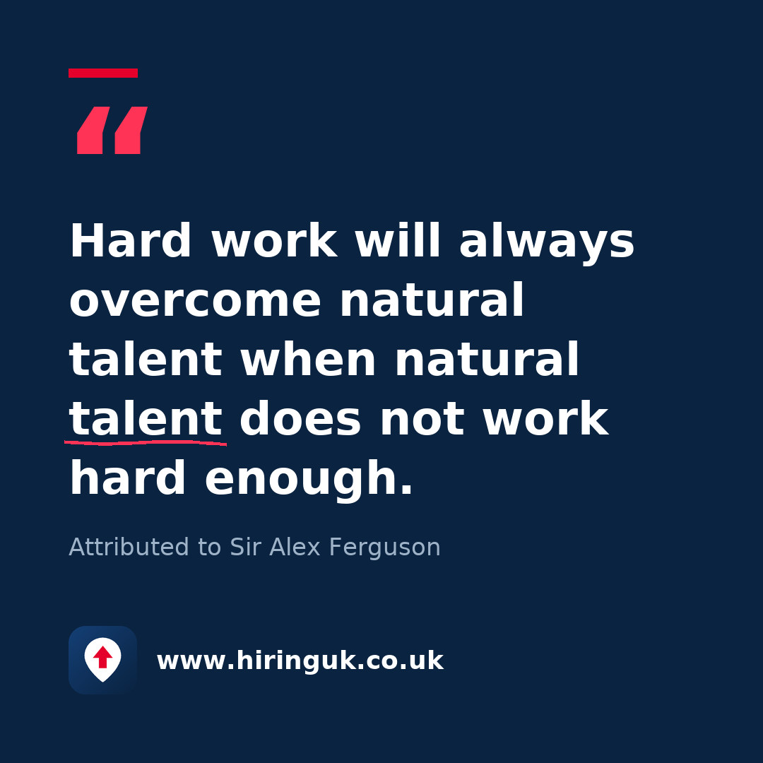 Quote card: Hard work will always overcome natural talent when natural talent does not work hard enough.