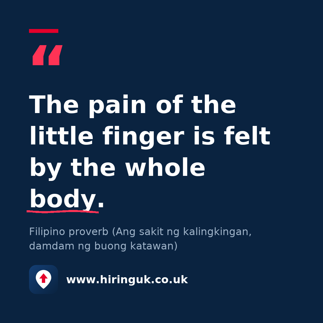 Quote card: The pain of the little finger is felt by the whole body.
