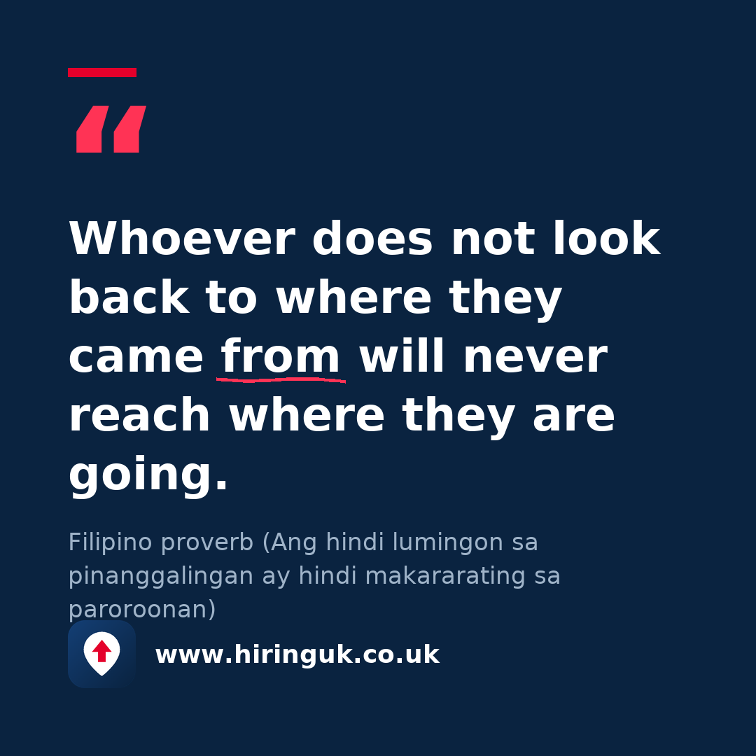 Quote card: Whoever does not look back to where they came from will never reach where they are going.