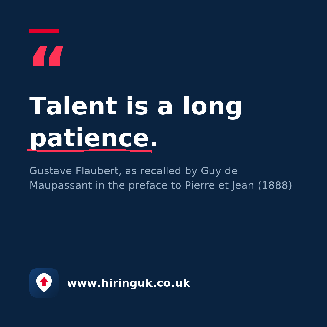 Quote card: Talent is a long patience.
