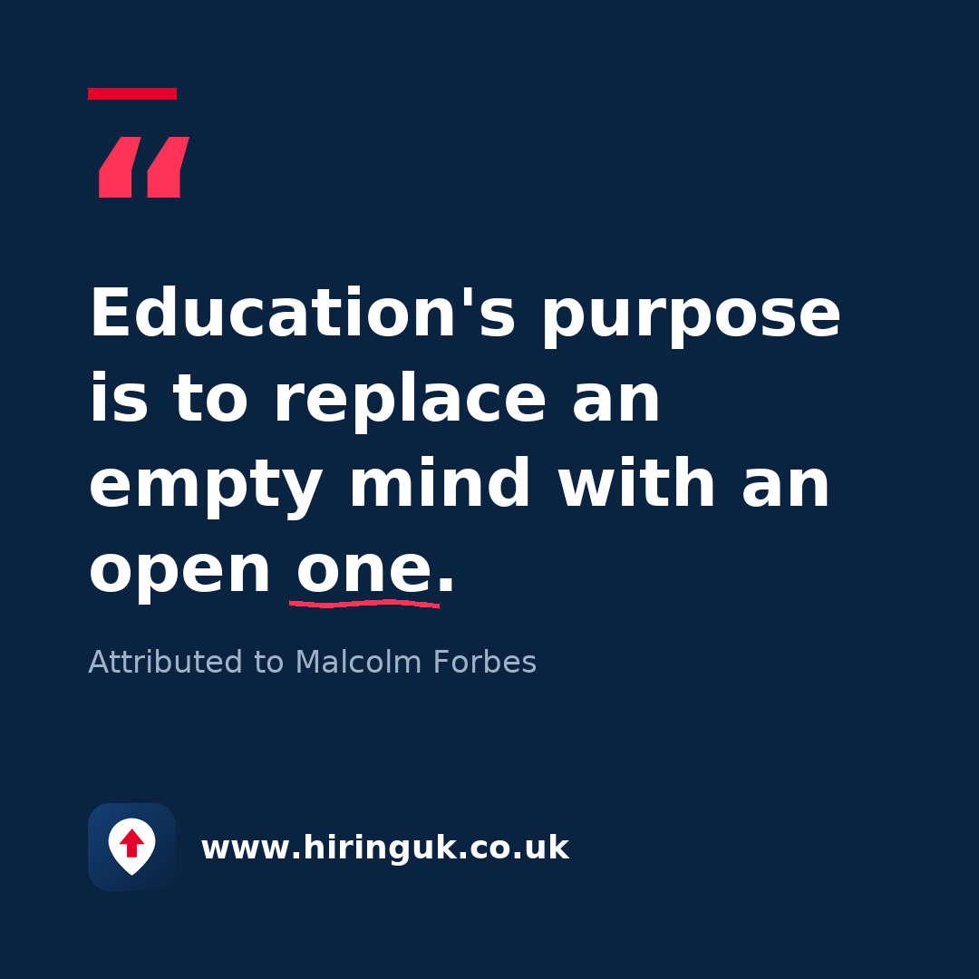 Quote card: Education's purpose is to replace an empty mind with an open one.