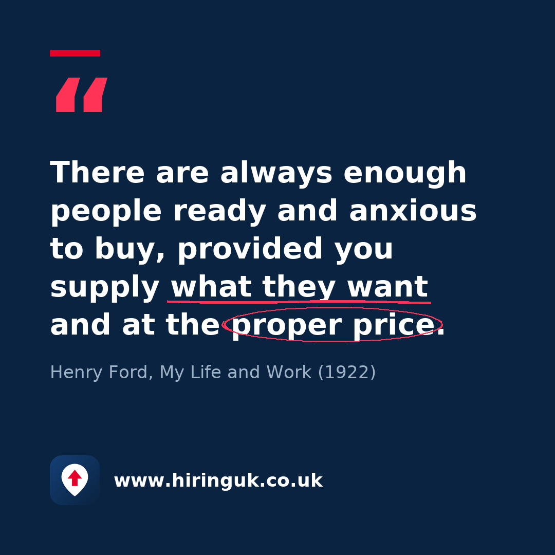 Quote card: There are always enough people ready and anxious to buy, provided you supply what they want and at the proper price.