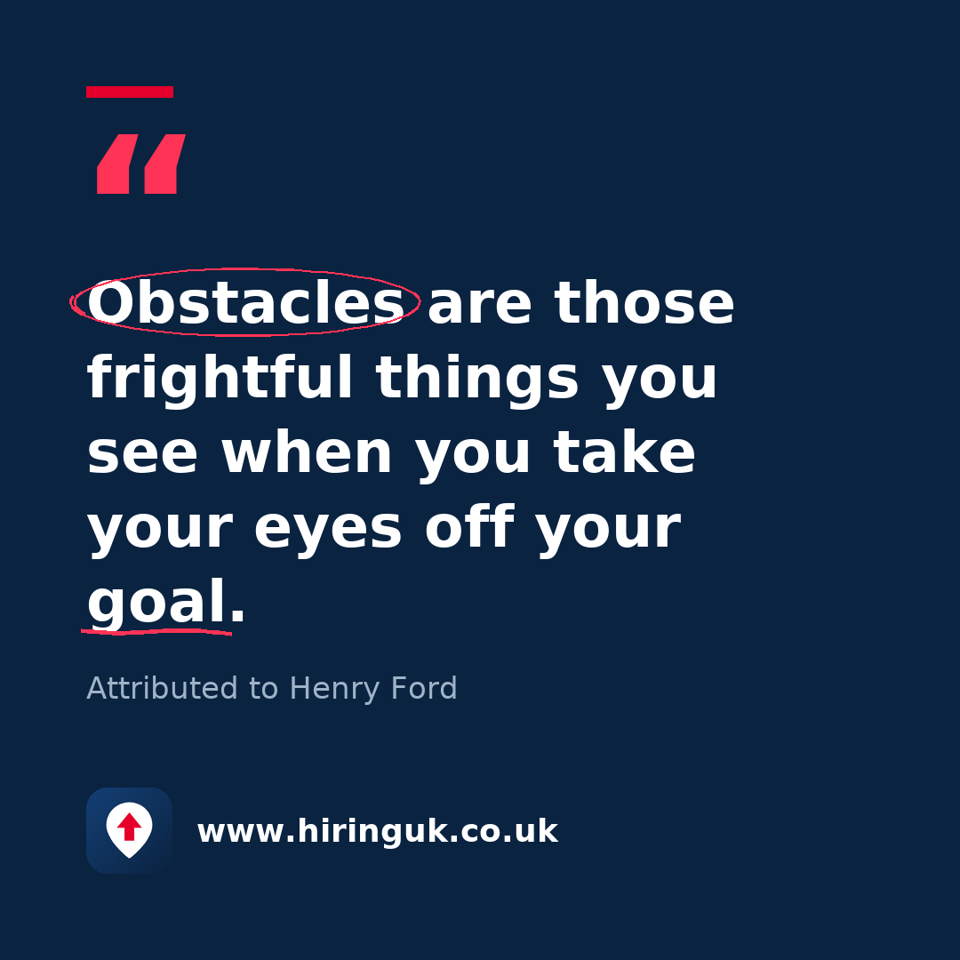 Quote card: Obstacles are those frightful things you see when you take your eyes off your goal.