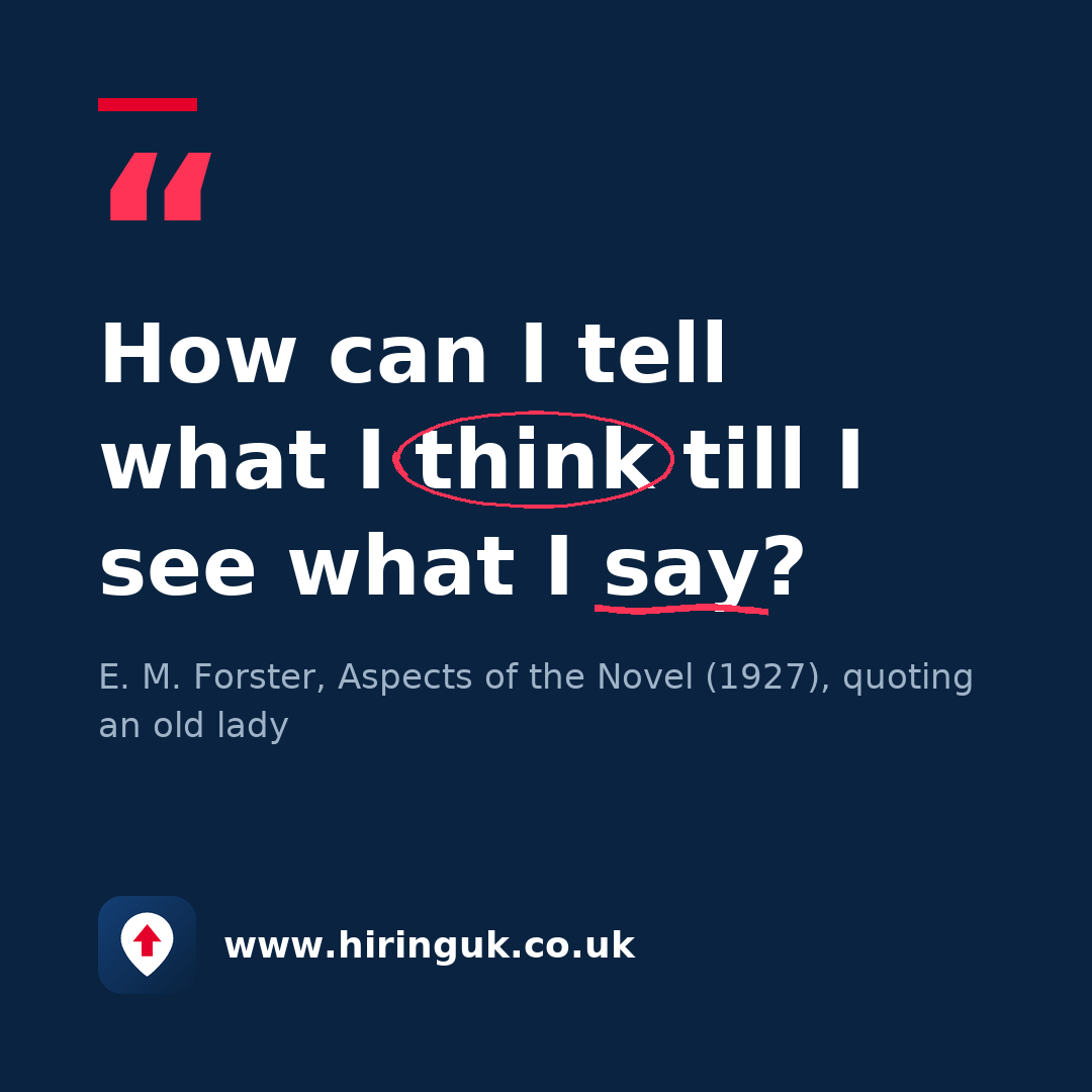 Quote card: How can I tell what I think till I see what I say?