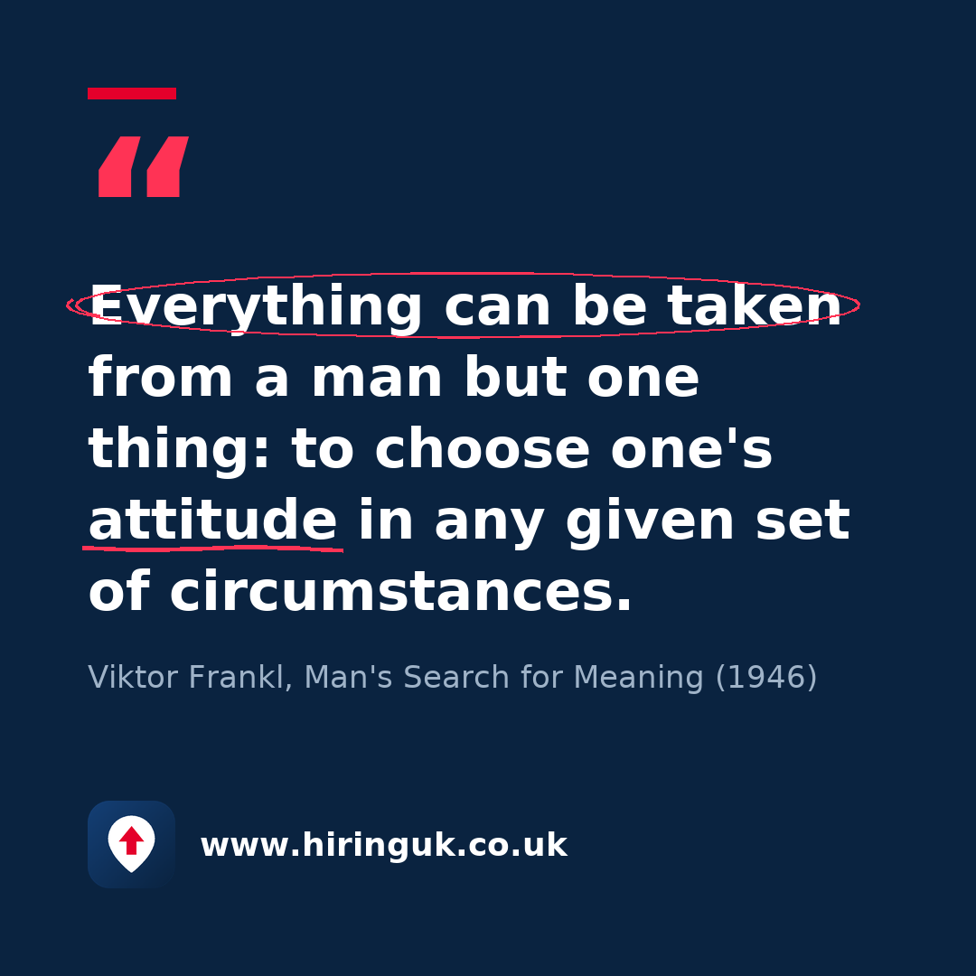 Quote card: Everything can be taken from a man but one thing: to choose one's attitude in any given set of circumstances.