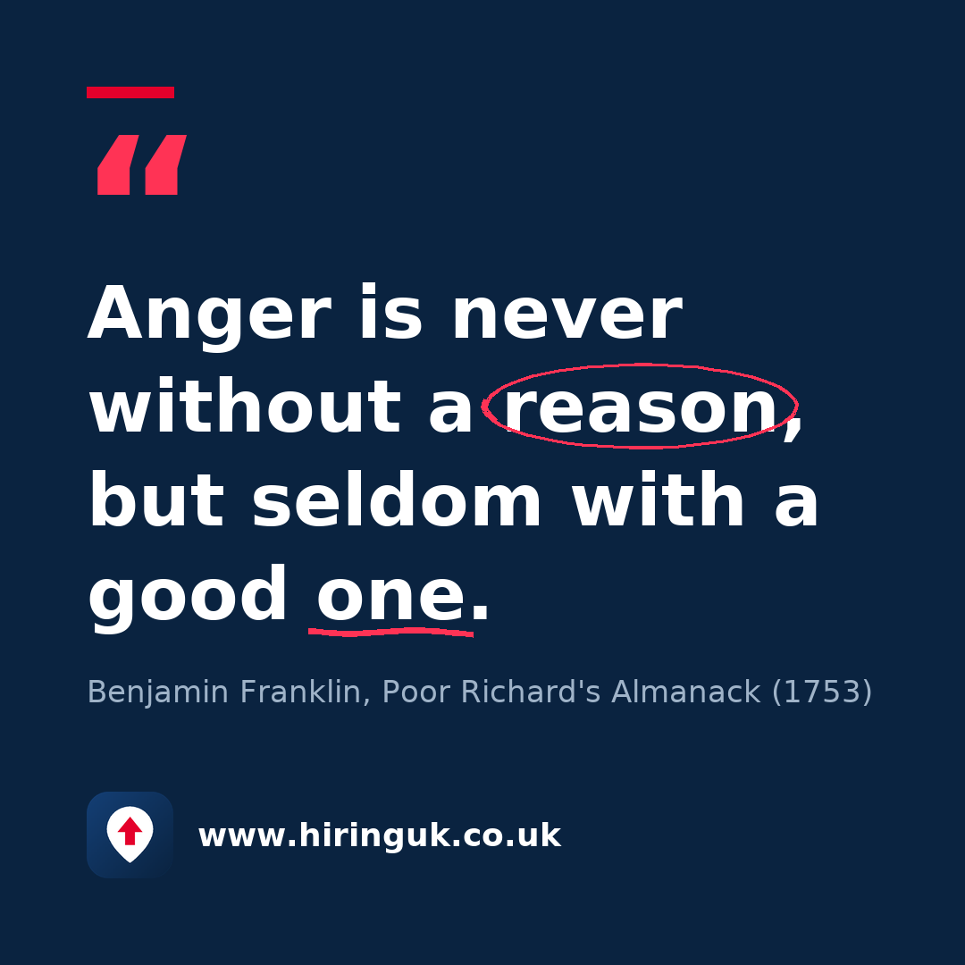 Quote card: Anger is never without a reason, but seldom with a good one.