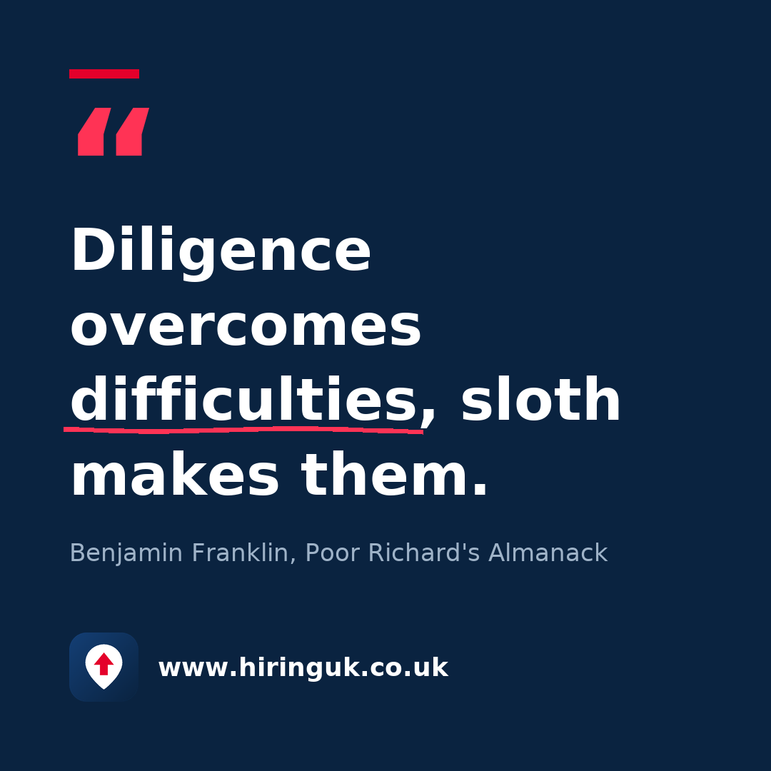 Quote card: Diligence overcomes difficulties, sloth makes them.