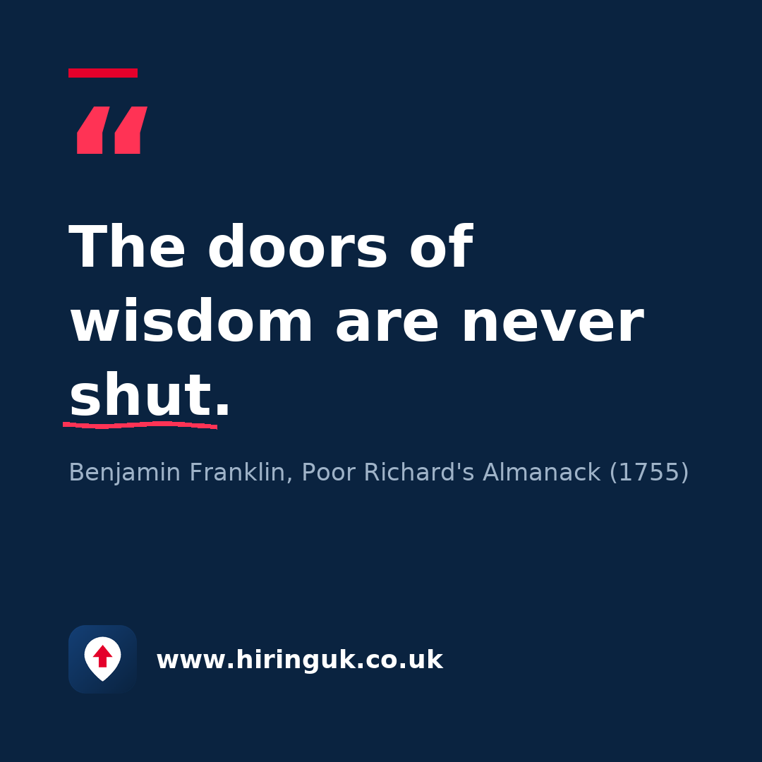 Quote card: The doors of wisdom are never shut.