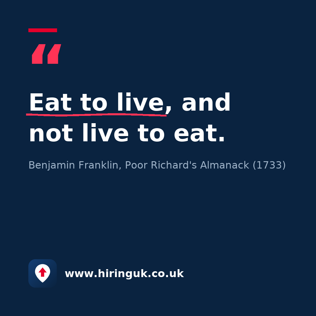 Quote card: Eat to live, and not live to eat.