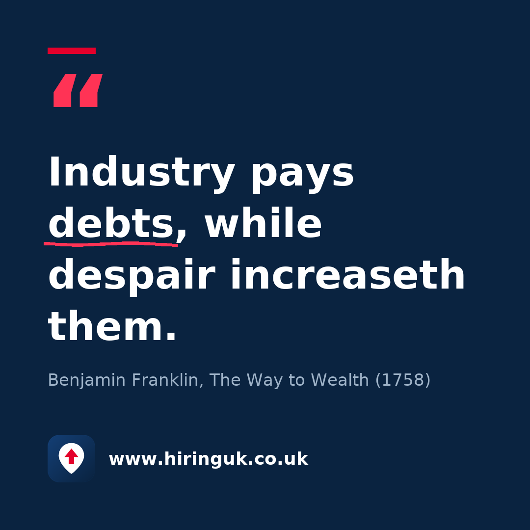Quote card: Industry pays debts, while despair increaseth them.