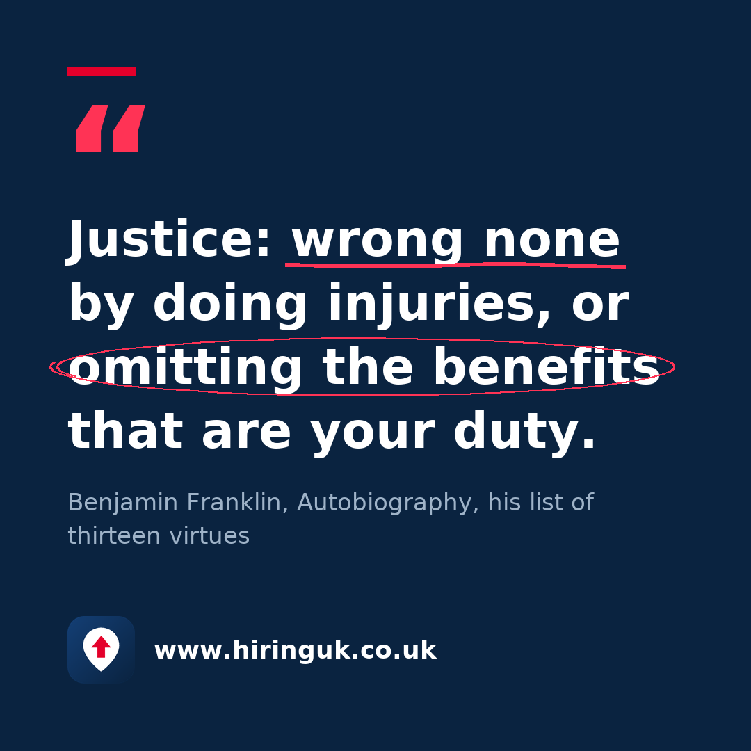 Quote card: Justice: wrong none by doing injuries, or omitting the benefits that are your duty.