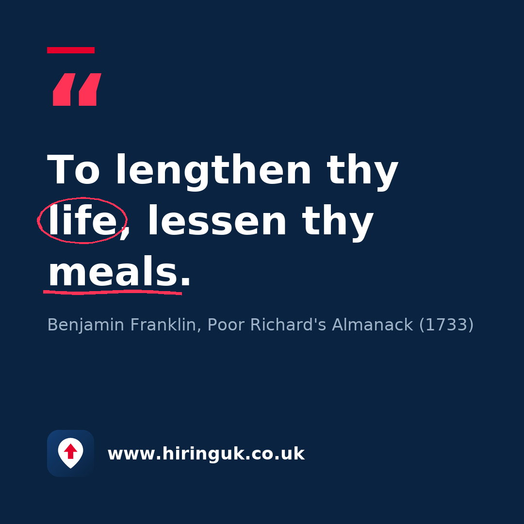 Quote card: To lengthen thy life, lessen thy meals.
