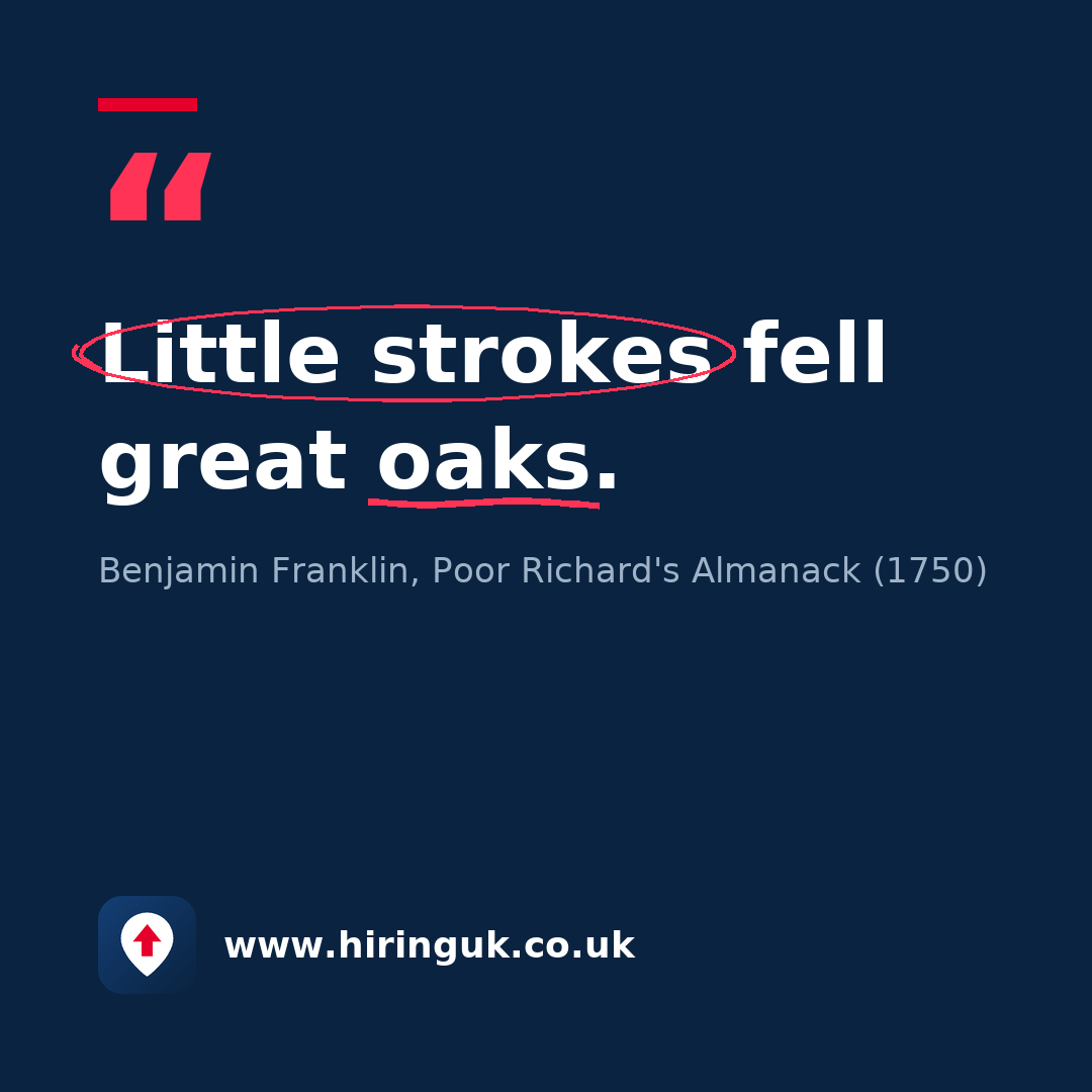 Quote card: Little strokes fell great oaks.