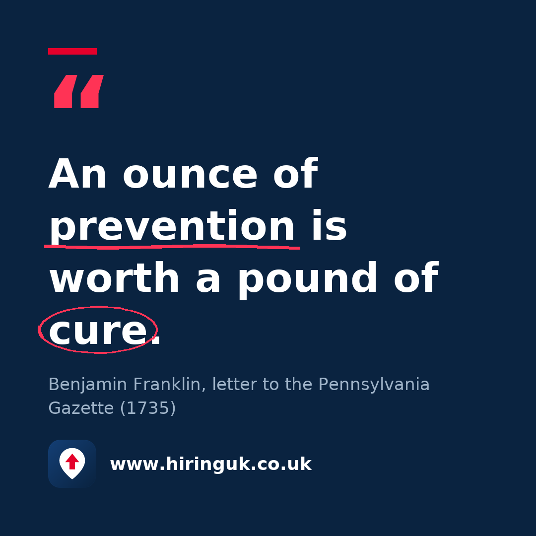 Quote card: An ounce of prevention is worth a pound of cure.