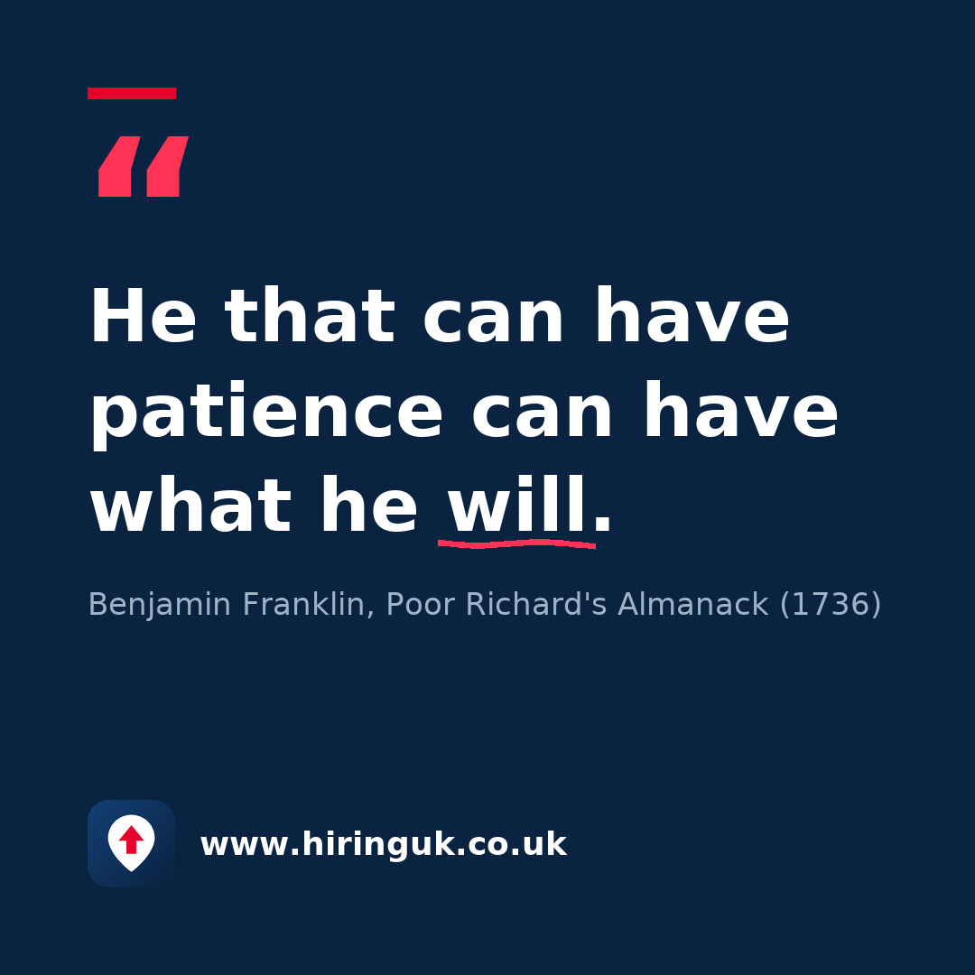 Quote card: He that can have patience can have what he will.