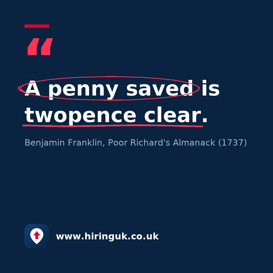 Quote card: A penny saved is twopence clear.