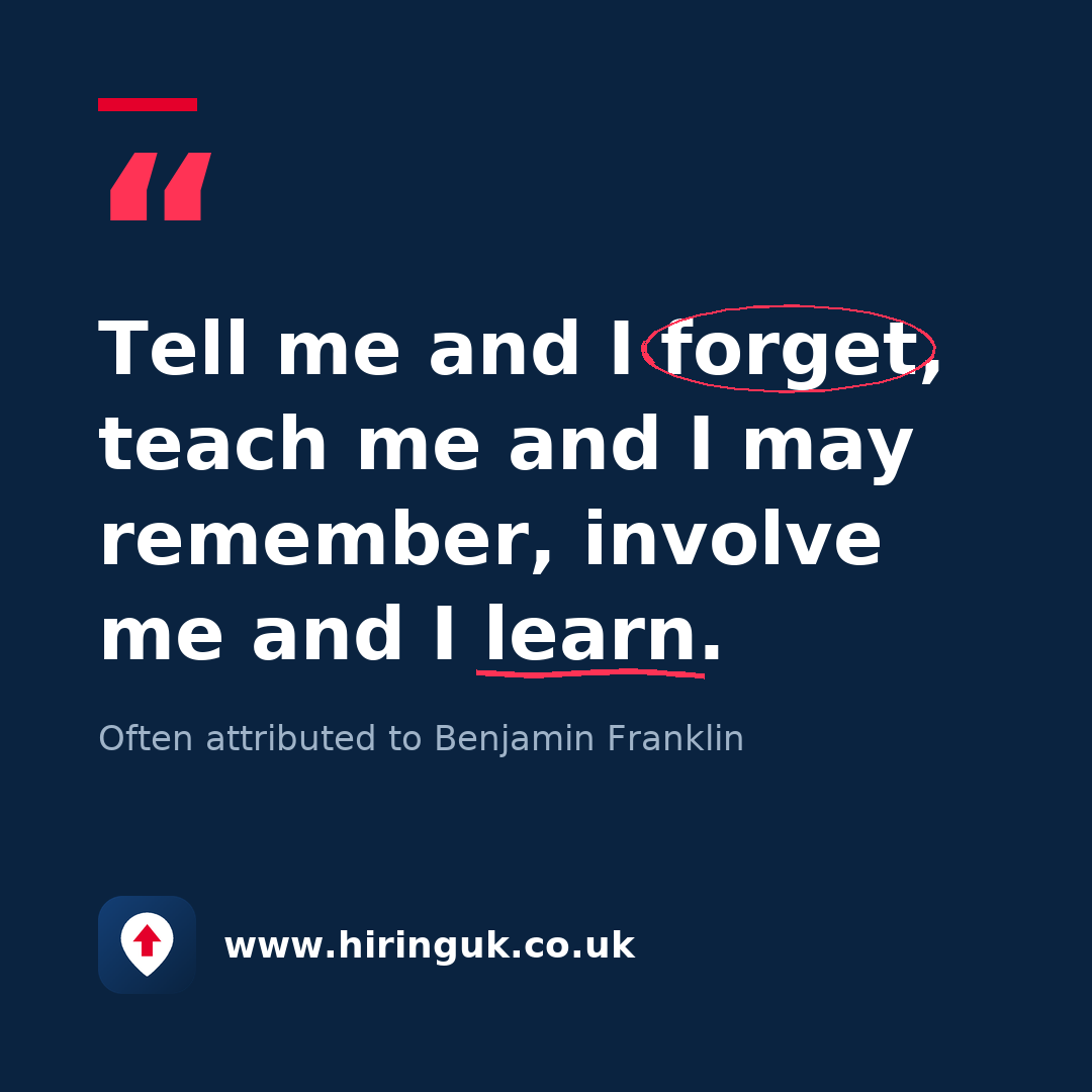 Quote card: Tell me and I forget, teach me and I may remember, involve me and I learn.
