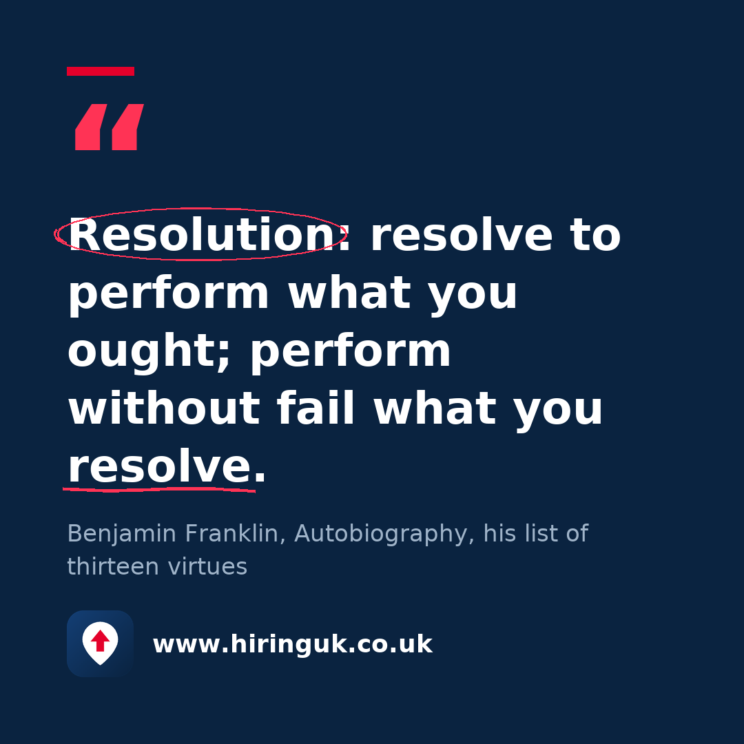 Quote card: Resolution: resolve to perform what you ought; perform without fail what you resolve.