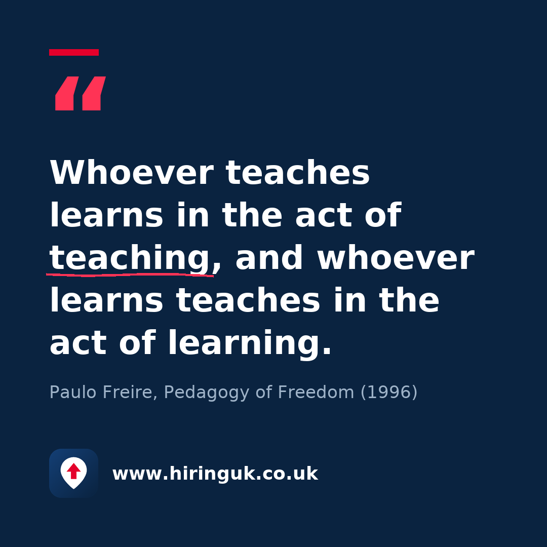 Quote card: Whoever teaches learns in the act of teaching, and whoever learns teaches in the act of learning.