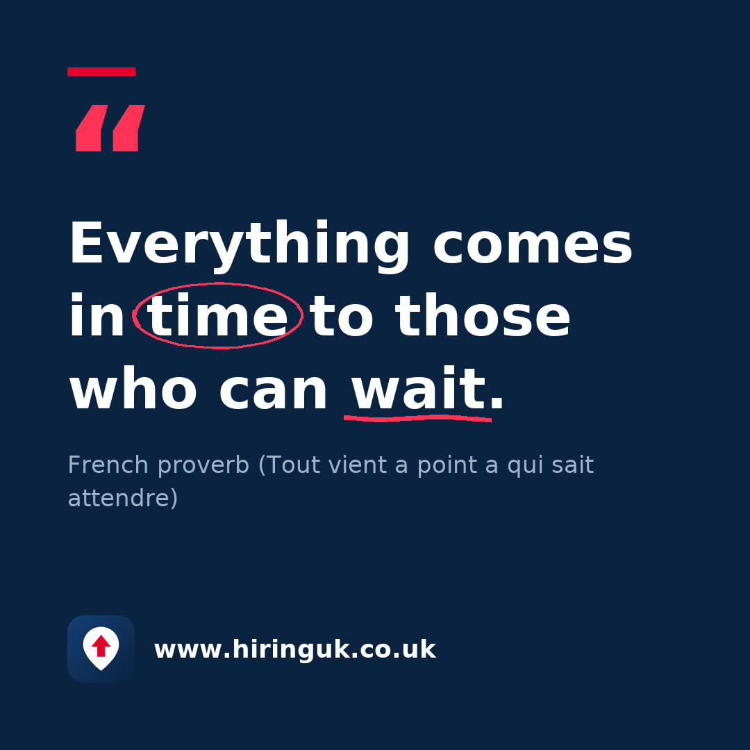 Quote card: Everything comes in time to those who can wait.