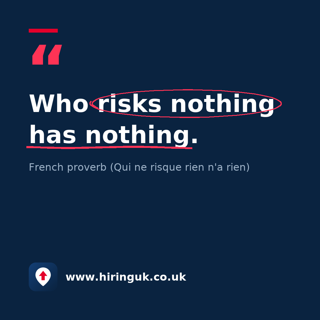 Quote card: Who risks nothing has nothing.