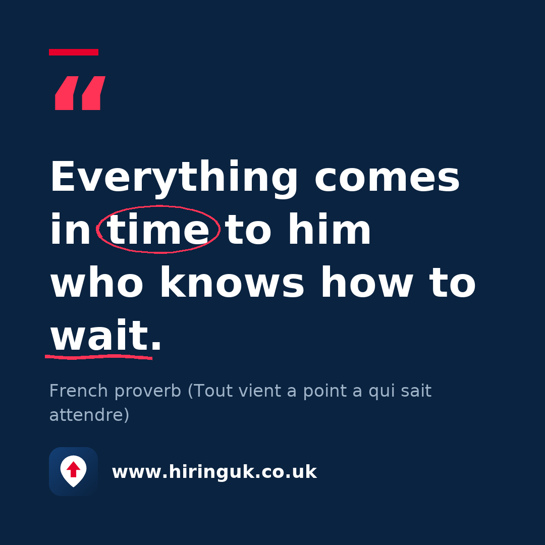 Quote card: Everything comes in time to him who knows how to wait.
