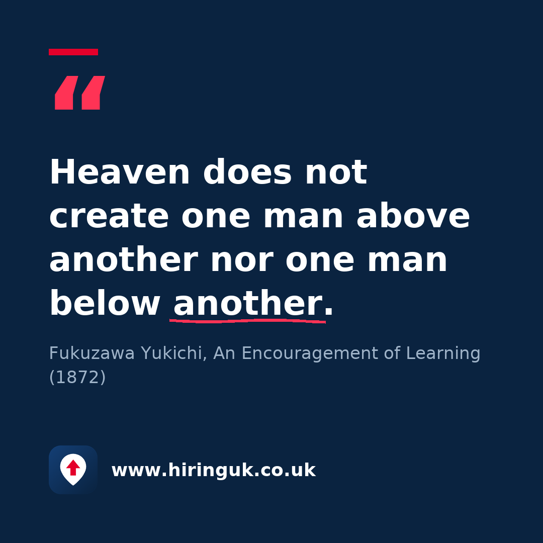 Quote card: Heaven does not create one man above another nor one man below another.