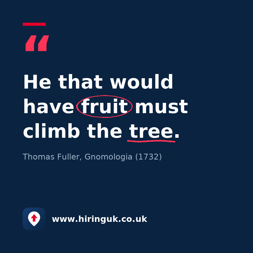 Quote card: He that would have fruit must climb the tree.