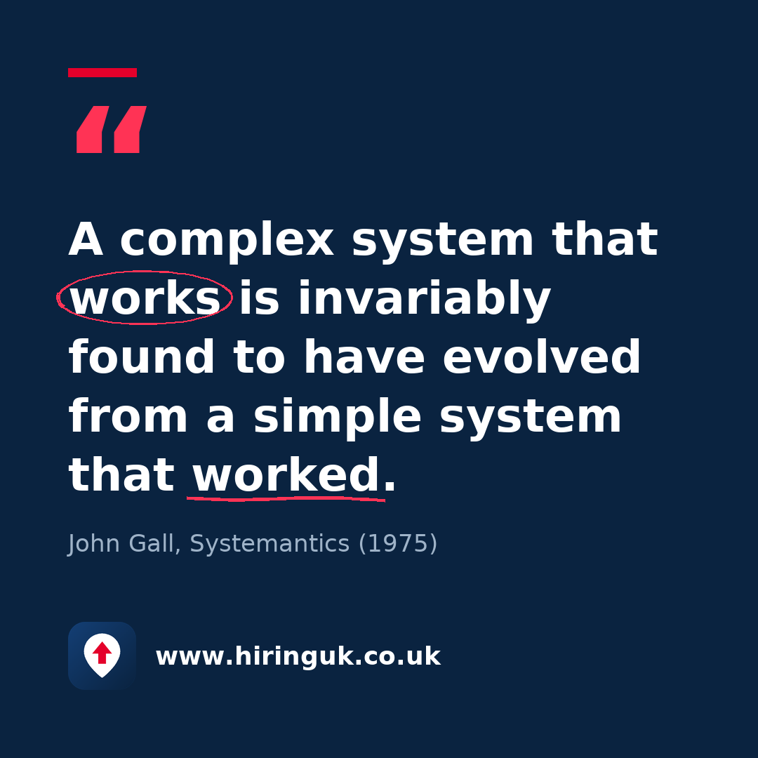 Quote card: A complex system that works is invariably found to have evolved from a simple system that worked.