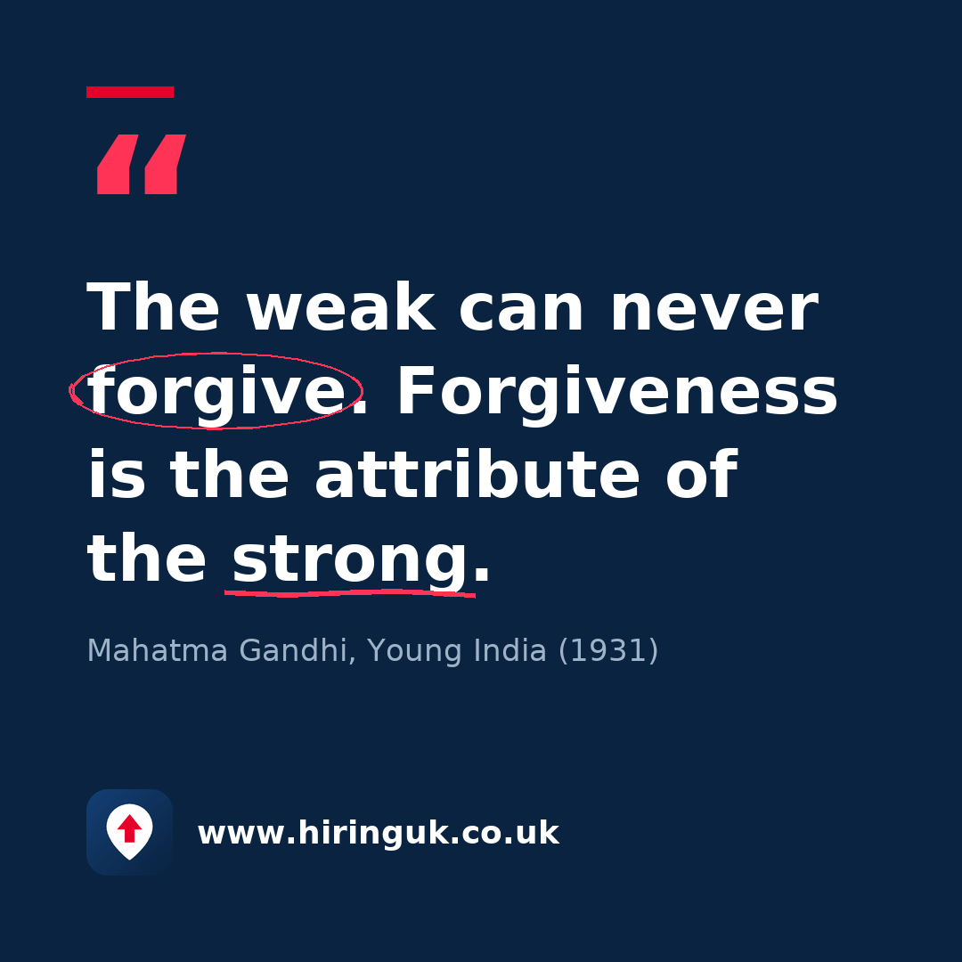 Quote card: The weak can never forgive. Forgiveness is the attribute of the strong.