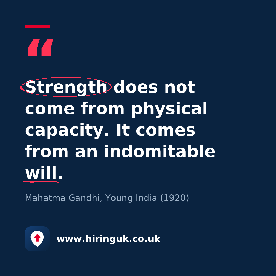 Quote card: Strength does not come from physical capacity. It comes from an indomitable will.