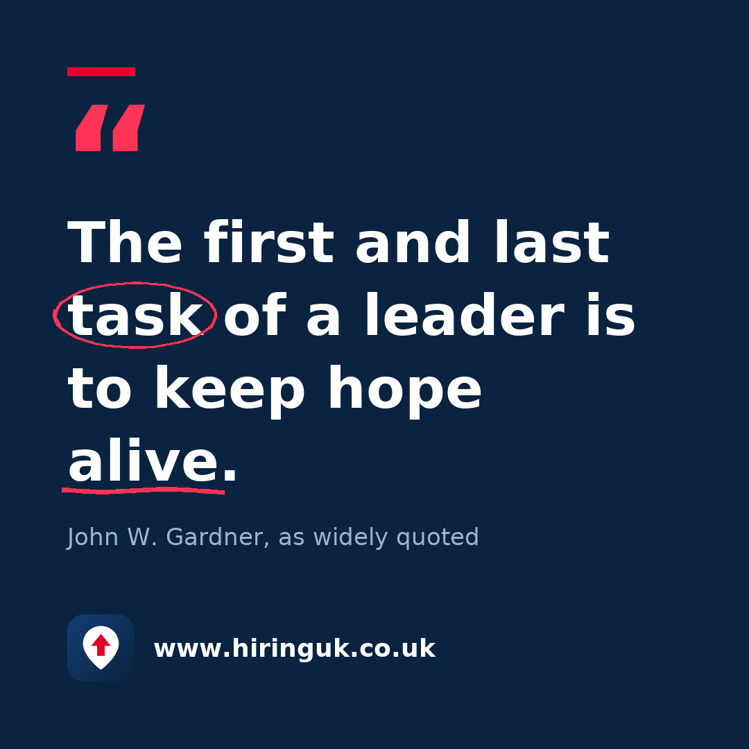 Quote card: The first and last task of a leader is to keep hope alive.
