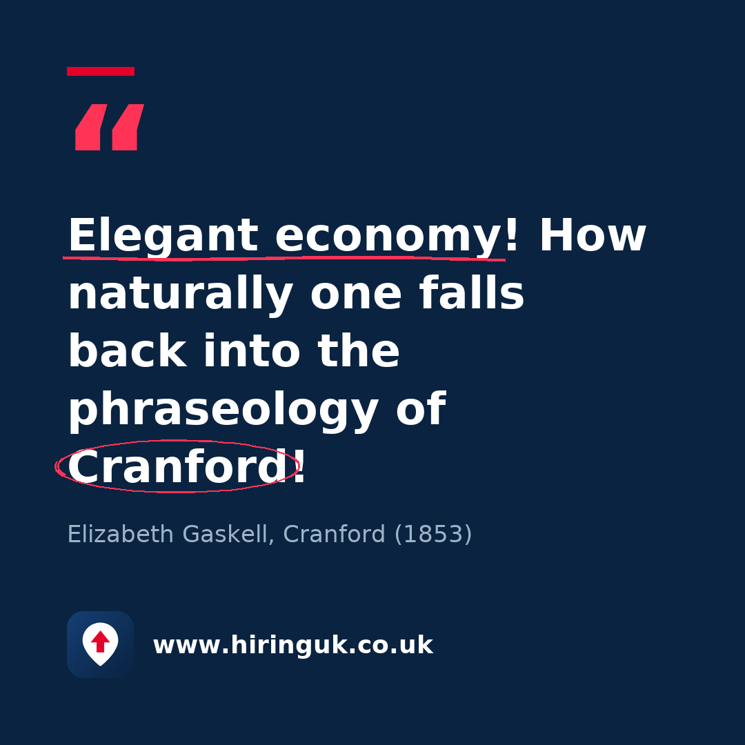 Quote card: Elegant economy! How naturally one falls back into the phraseology of Cranford!